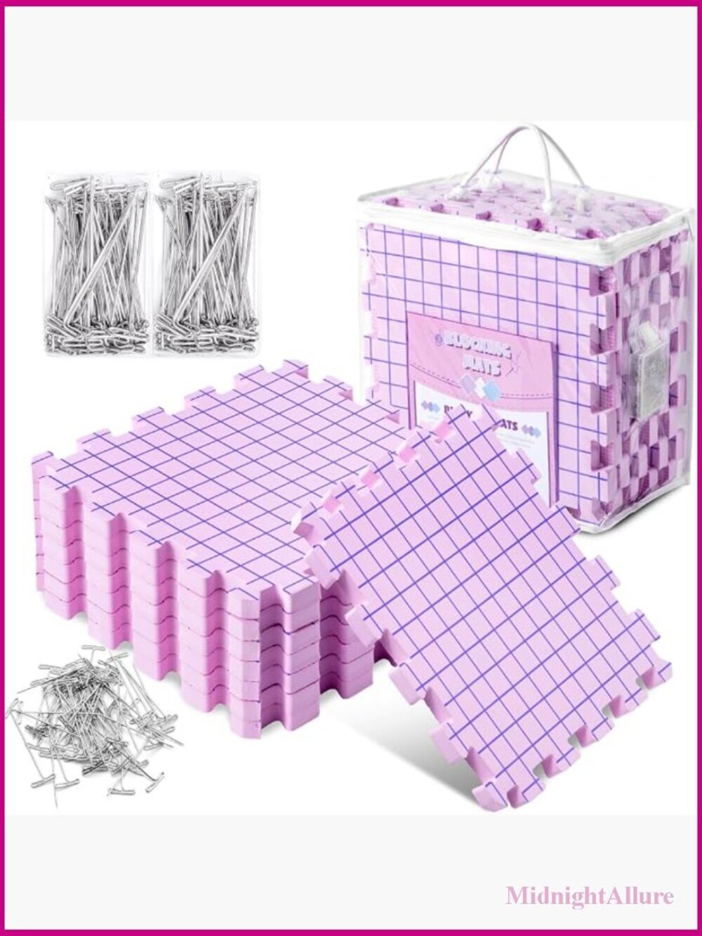 Knitting Blocking Mats and Pins Set, 0.75" Thick Interlocking Boards with 150